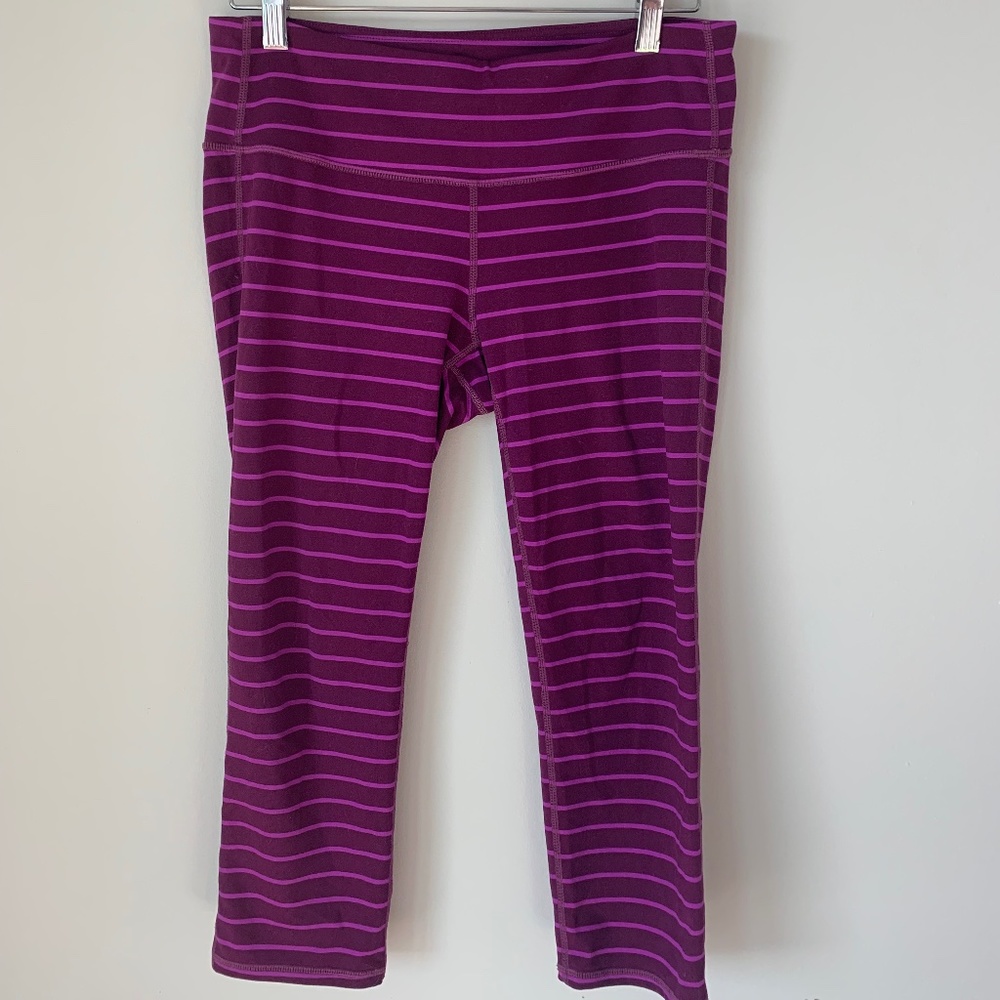 Athleta Chaturanga Cropped Leggings, Purple Stripe